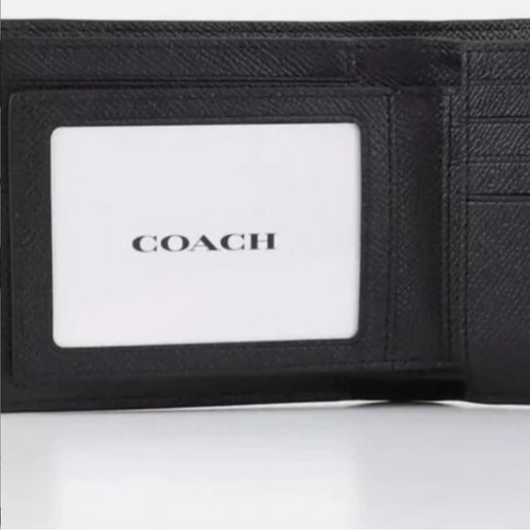 NWT COACH 3 IN 1 Compact ID Bifold Crossgrain Leather Men Wallet in Black F5911 - Picture 7 of 8